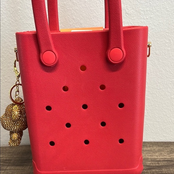 Red Mini Charm Tote with Checkered Crossbody Strap - Picture 8 of 14